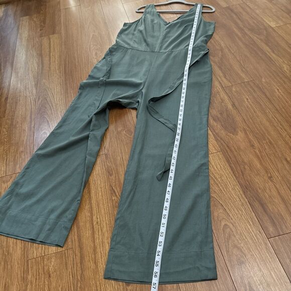 Universal Standard Jumpsuit Women 2XS 6-8 Green Linen V-Neck Belted Pockets Wide - Picture 12 of 16